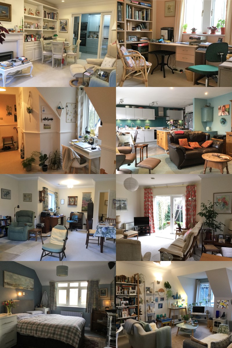 montage of apartment interiors showing various rooms