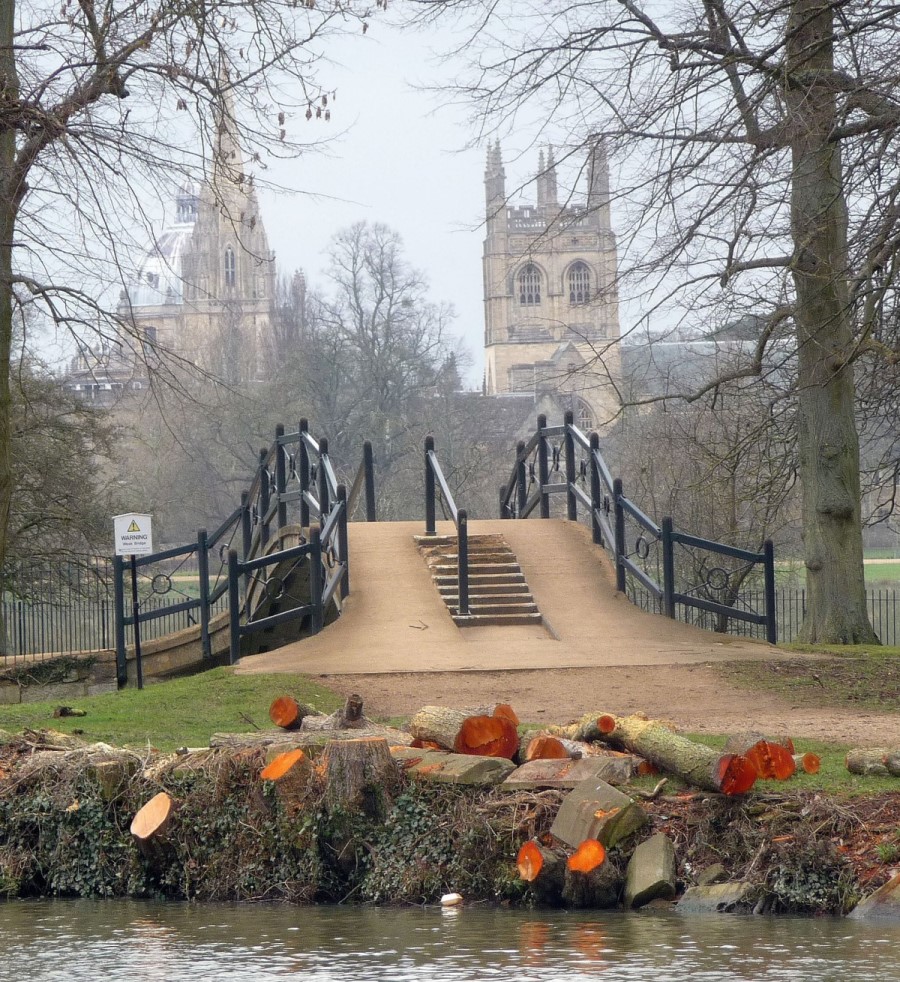 River Isis at Oxford with bridge and historic buildings